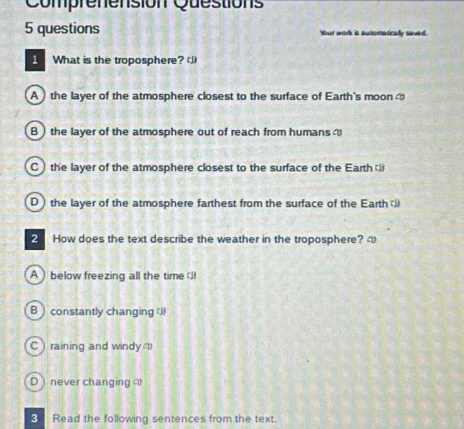 comprehension questions 5 questions your work is automatically saved. 1…