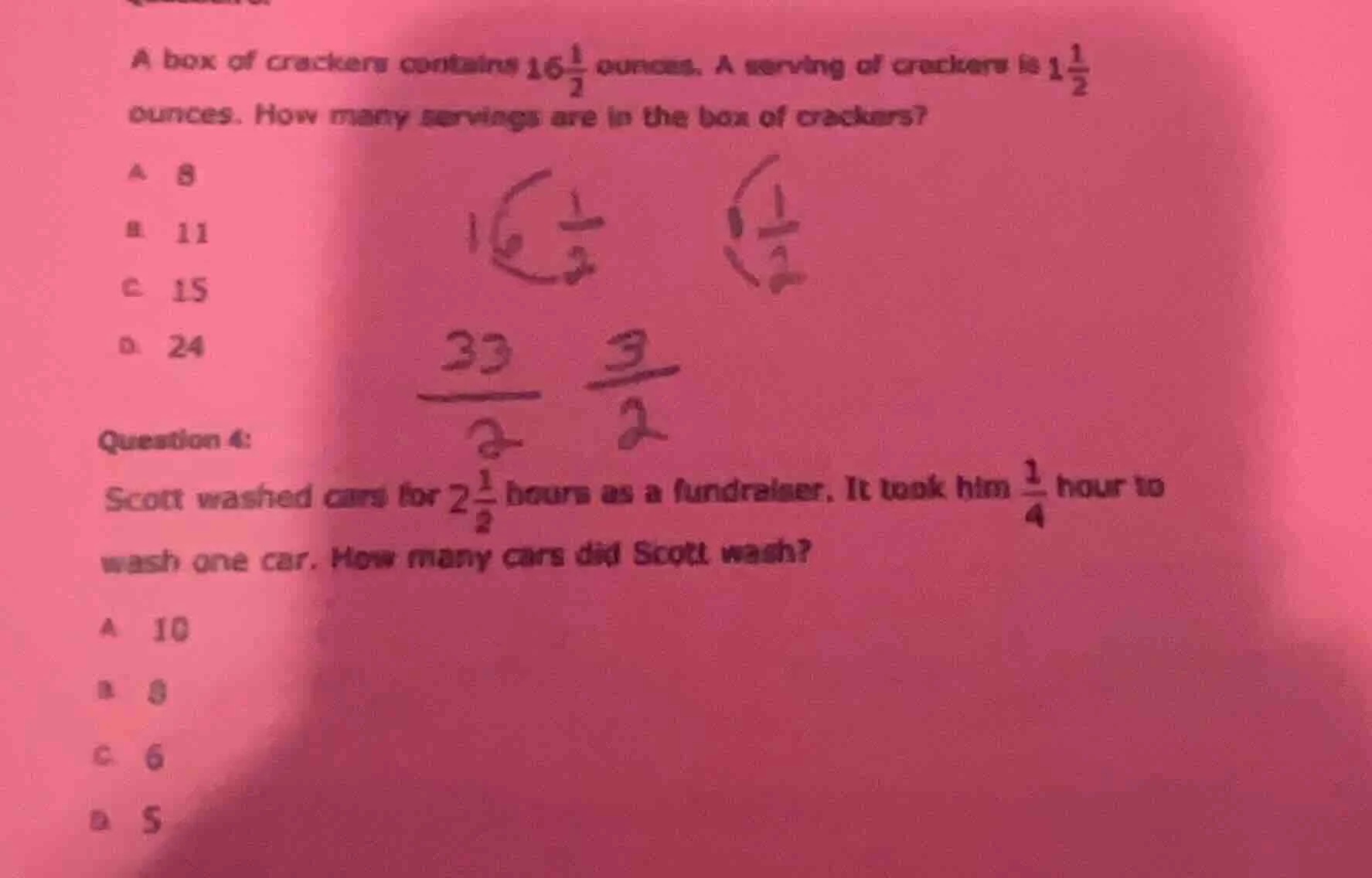 a box of crackers contains $16\\frac{1}{2}$ ounces. a serving of cracke…