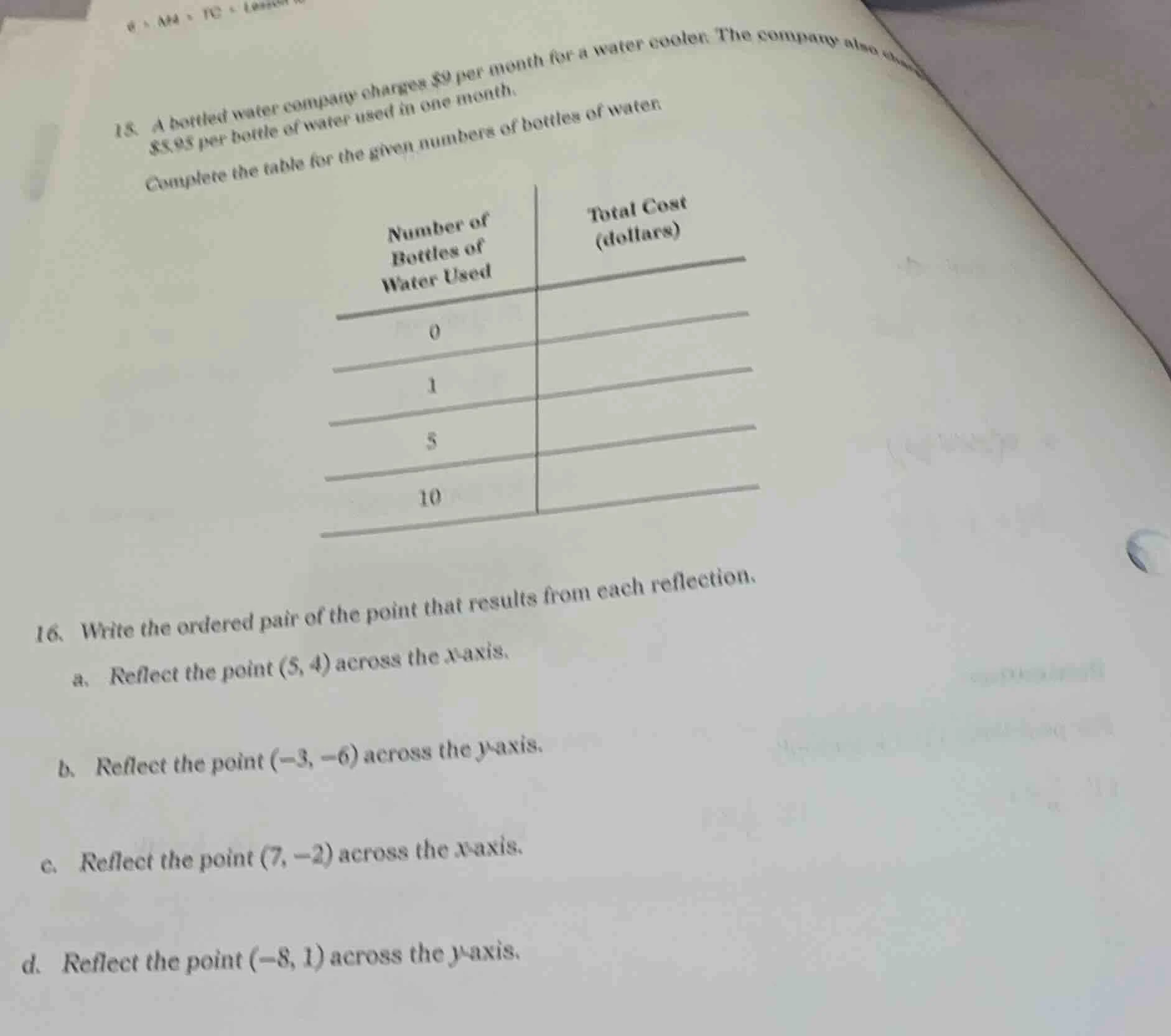 15. a bottled water company charges $9 per month for a water cooler. th…