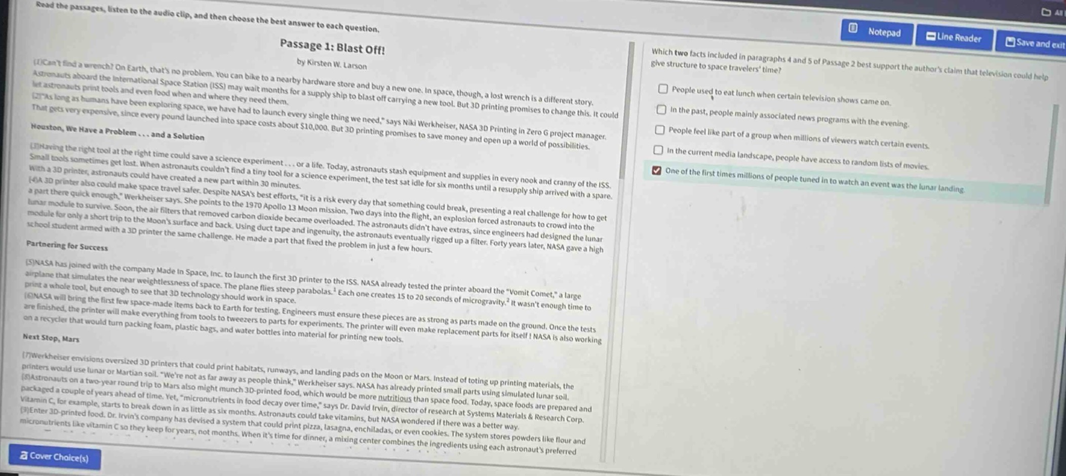 read the passages, listen to the audio clip, and then choose the best a…