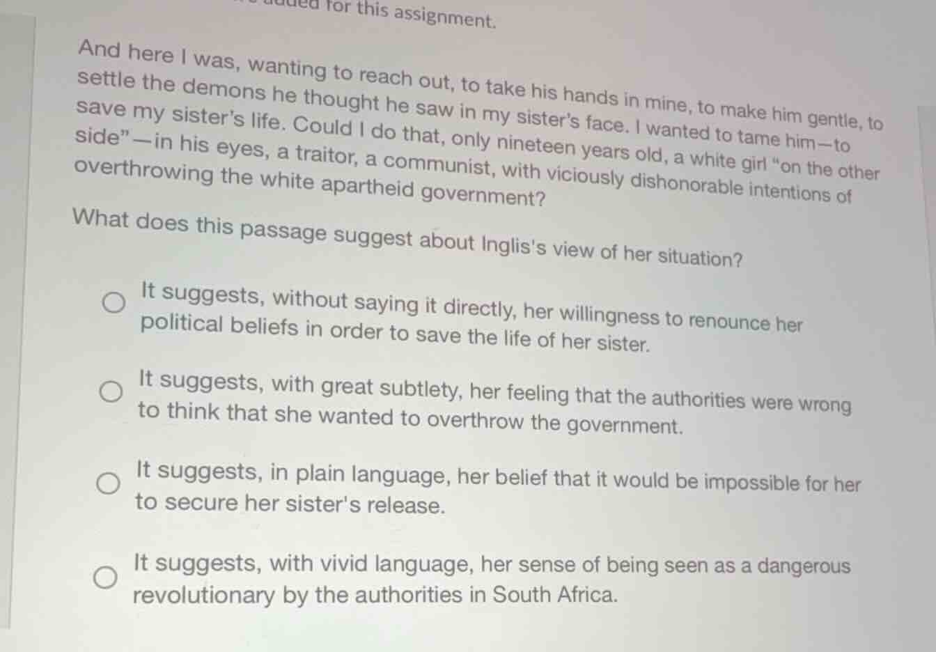 for this assignment. and here i was, wanting to reach out, to take his …