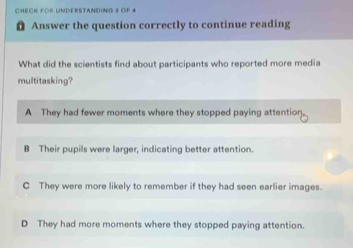 check for understanding 3 of 4 answer the question correctly to continu…