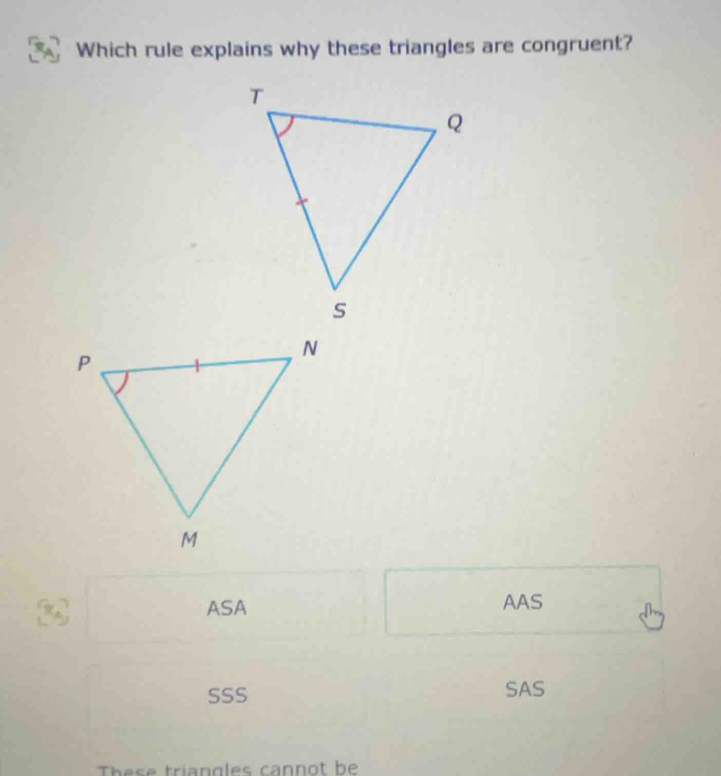 which rule explains why these triangles are congruent? asa aas sss sas …