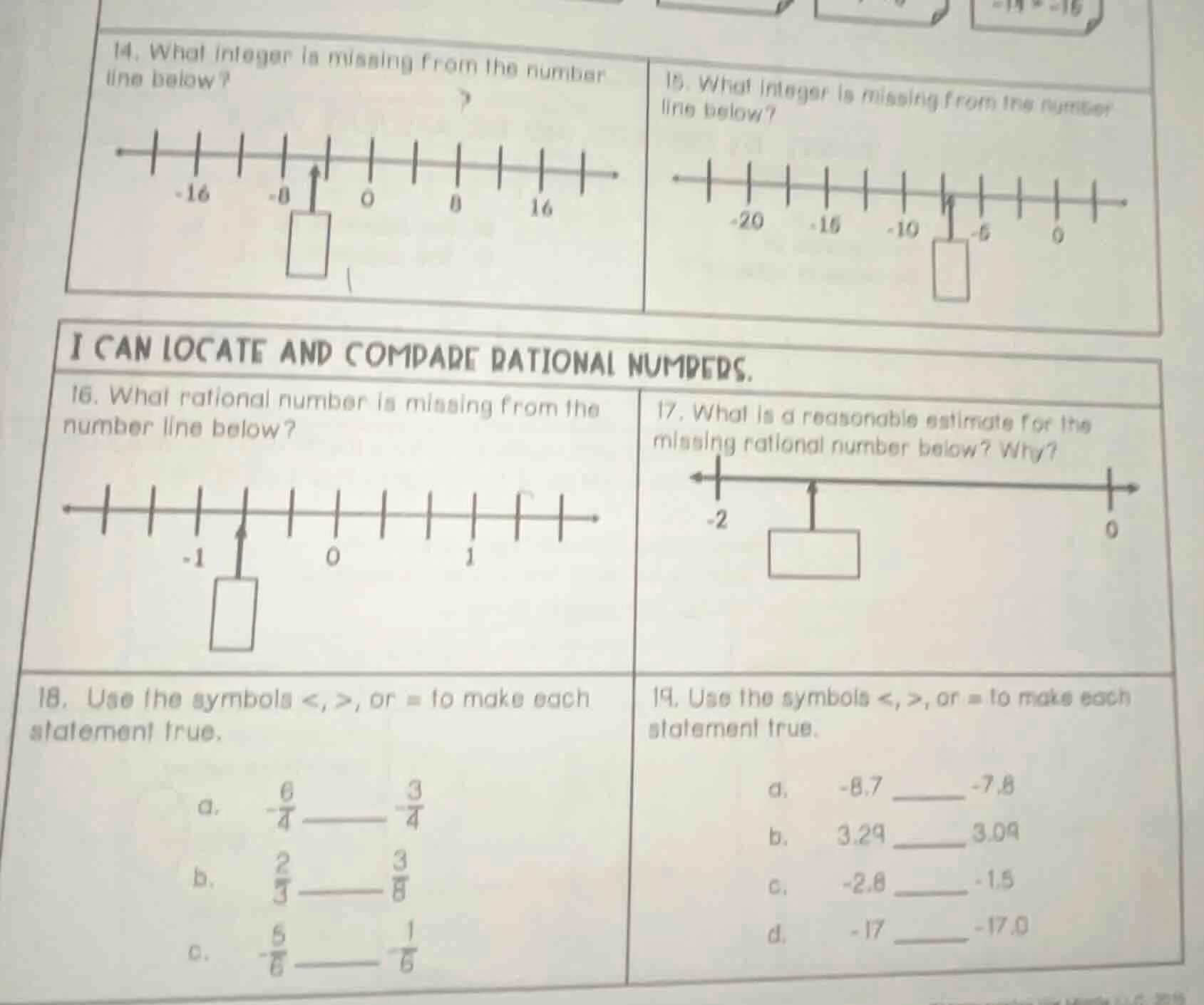 14. what integer is missing from the number line below? 15. what intege…