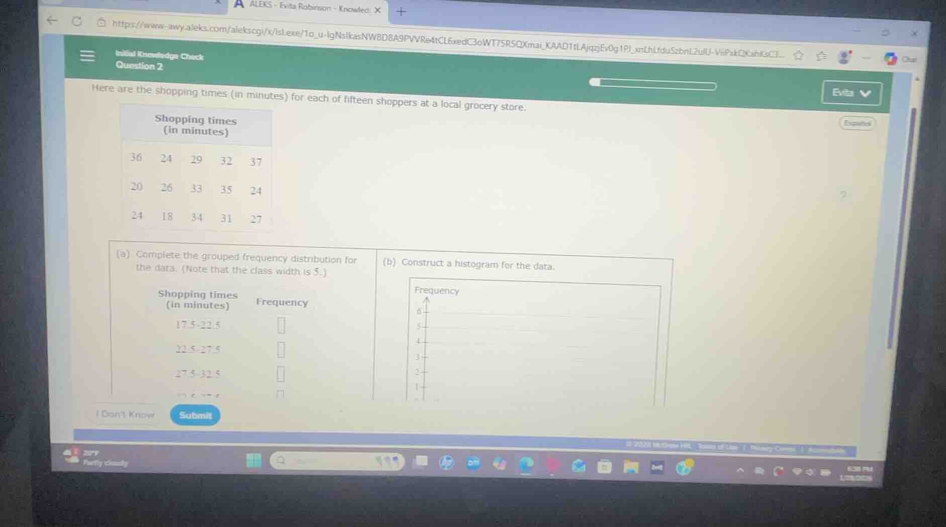 initial knowledge check question 2 here are the shopping times (in minu…
