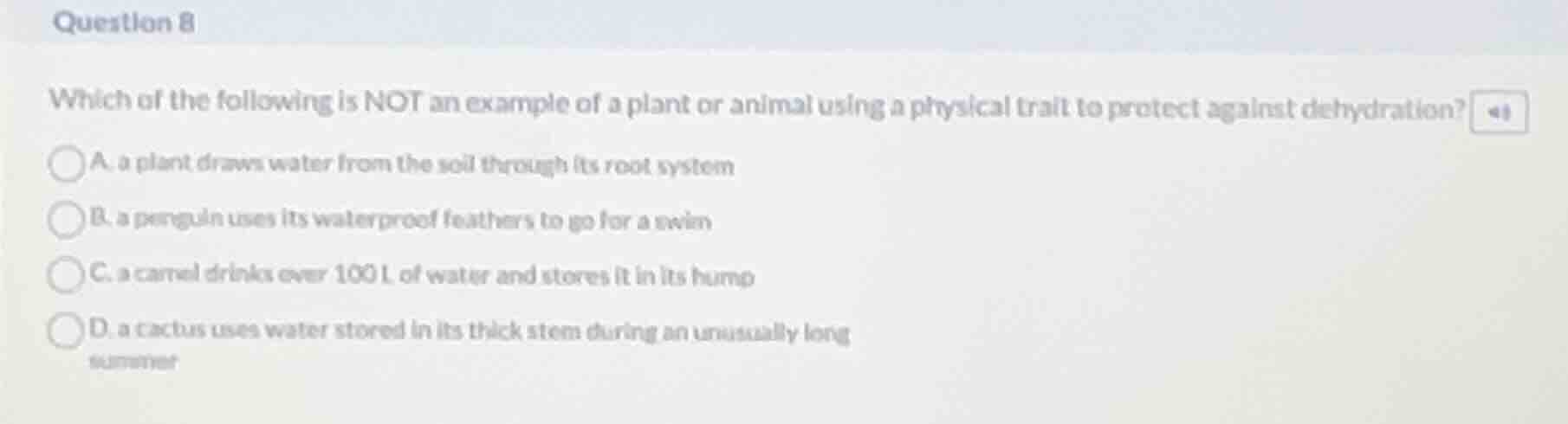 question 8 which of the following is not an example of a plant or anima…