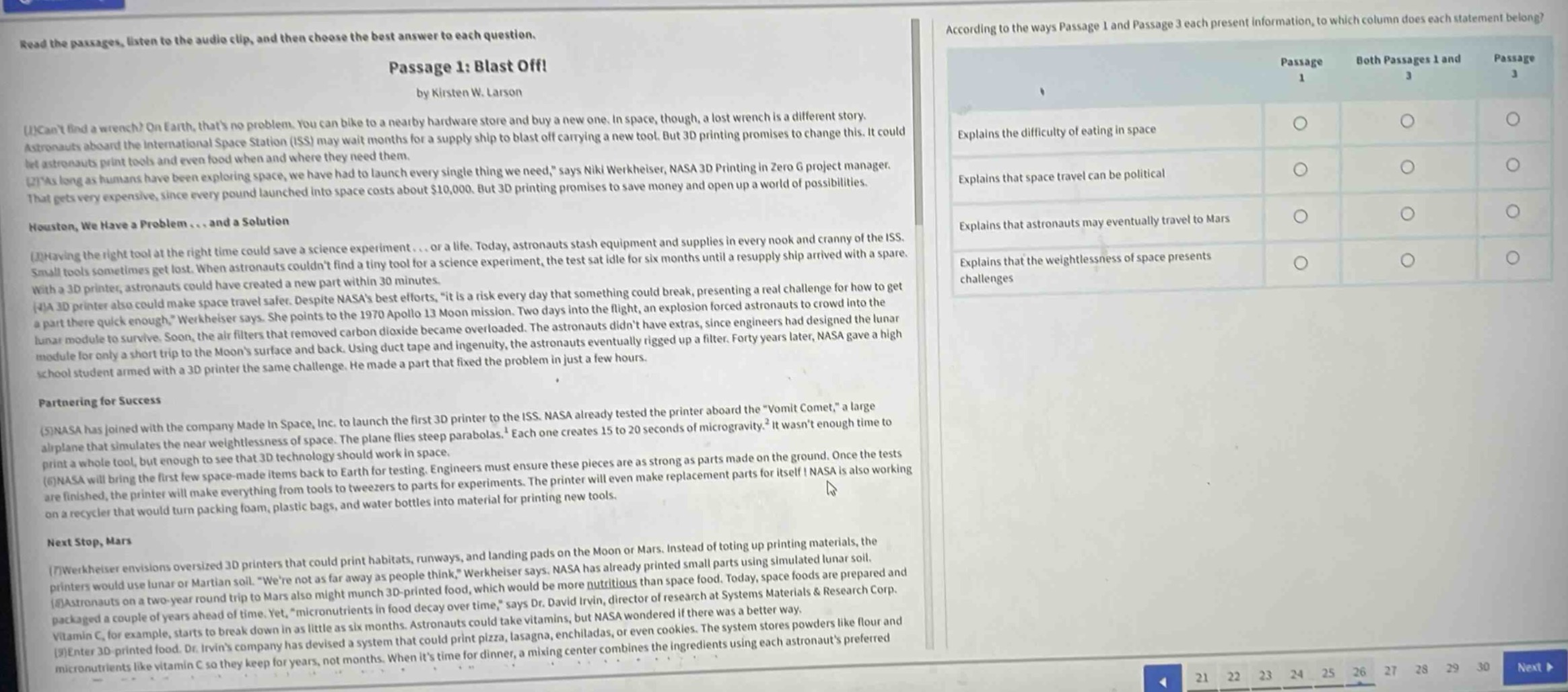 read the passages, listen to the audio clip, and then choose the best a…