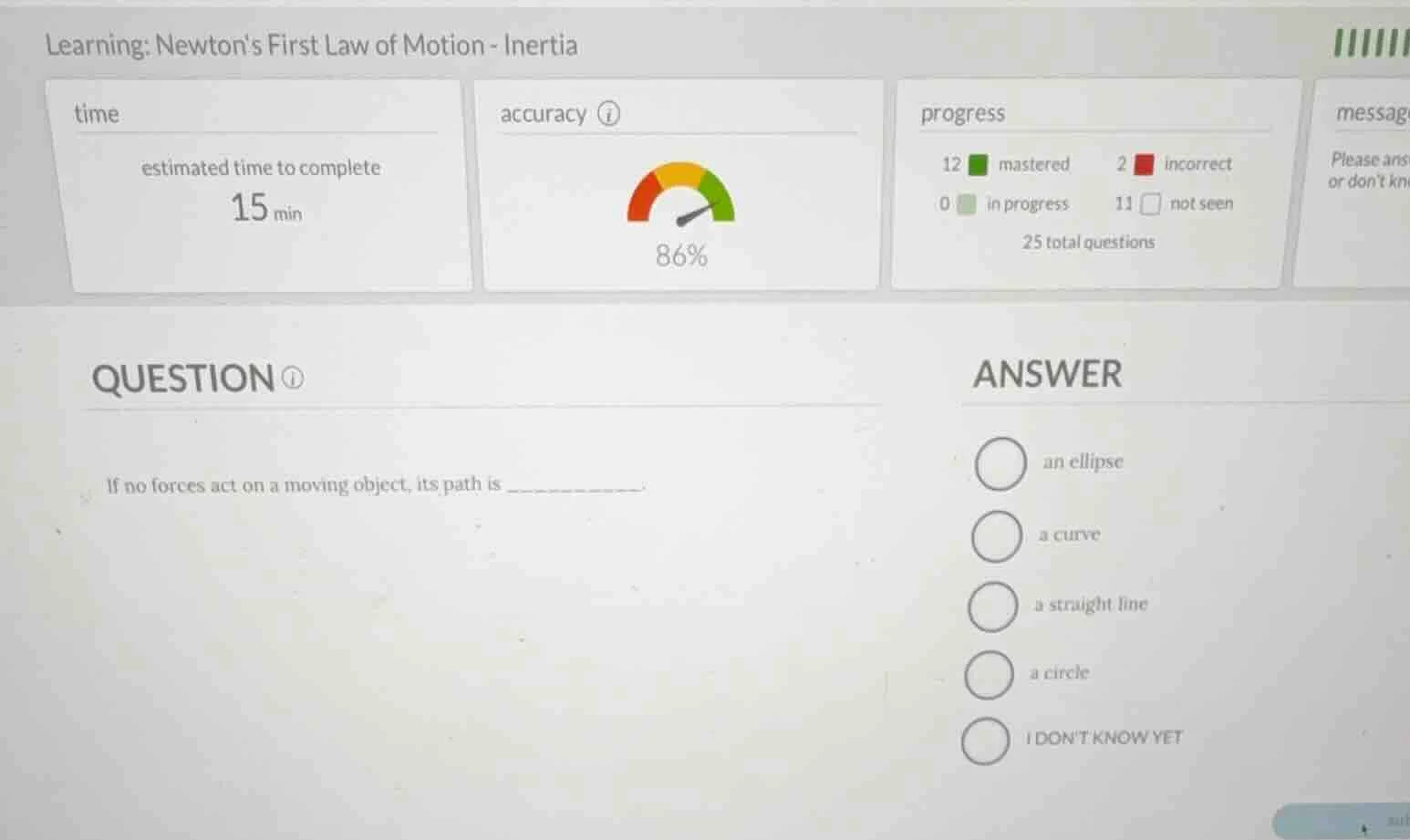 learning: newtons first law of motion - inertia question if no forces a…
