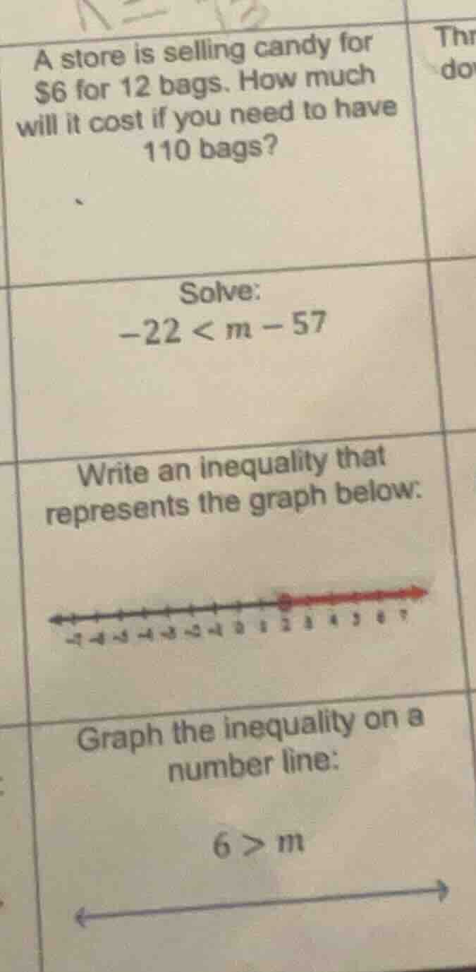 a store is selling candy for $6 for 12 bags. how much will it cost if y…