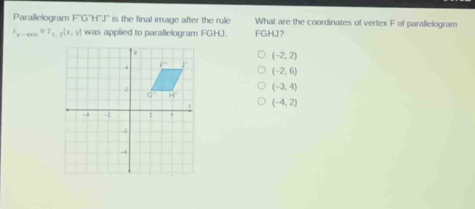 parallelogram fghj is the final image after the rule $r_{y - axis} circ…