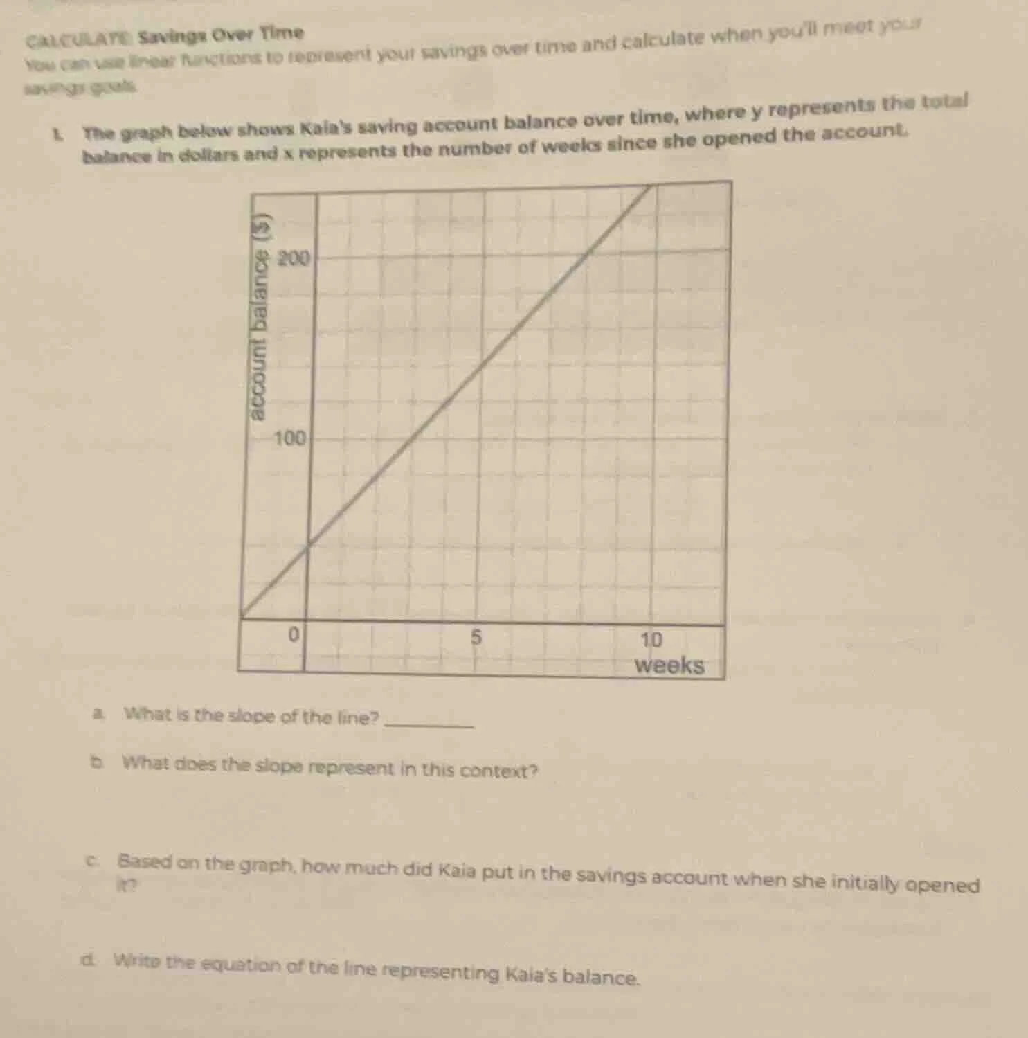 calculate: savings over time you can use linear functions to represent …