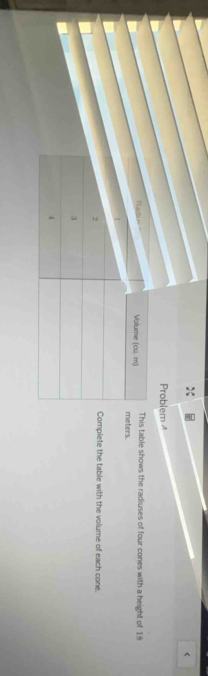 problem a this table shows the radiuses of four cones with a height of …