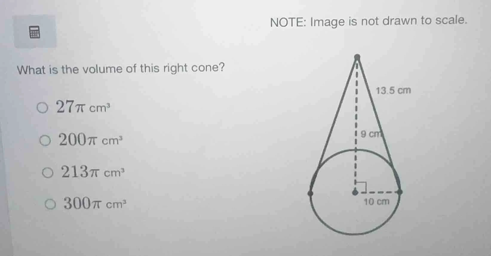 note: image is not drawn to scale. what is the volume of this right con…