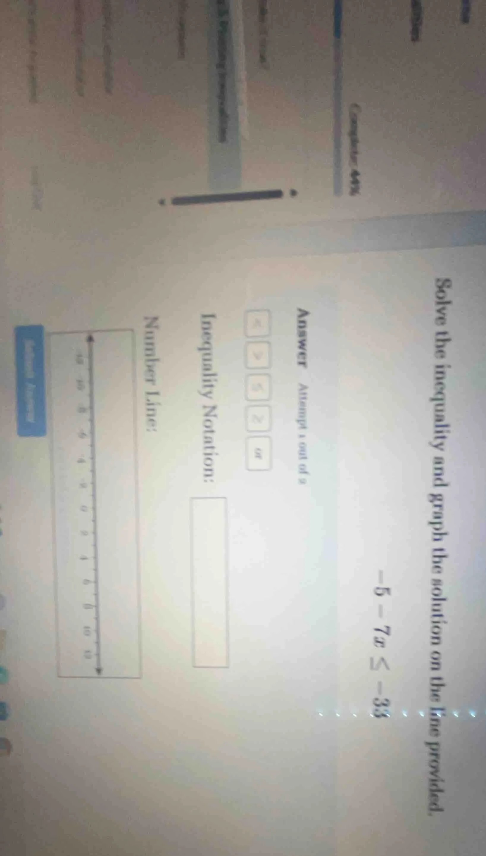 solve the inequality and graph the solution on the line provided. -5 - …