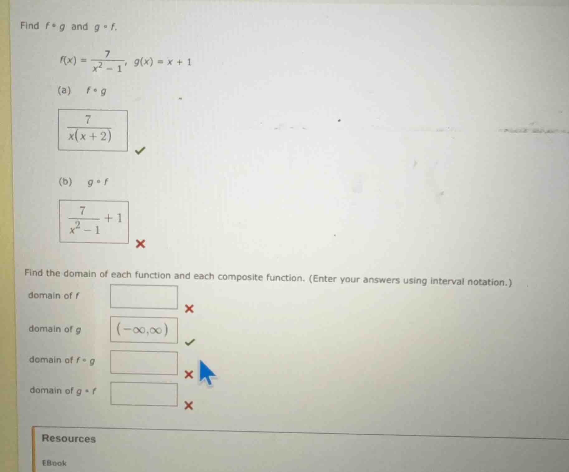 find $f \\circ g$ and $g \\circ f$. \\( f(x) = \\dfrac{7}{x^2 - 1},\\ g…