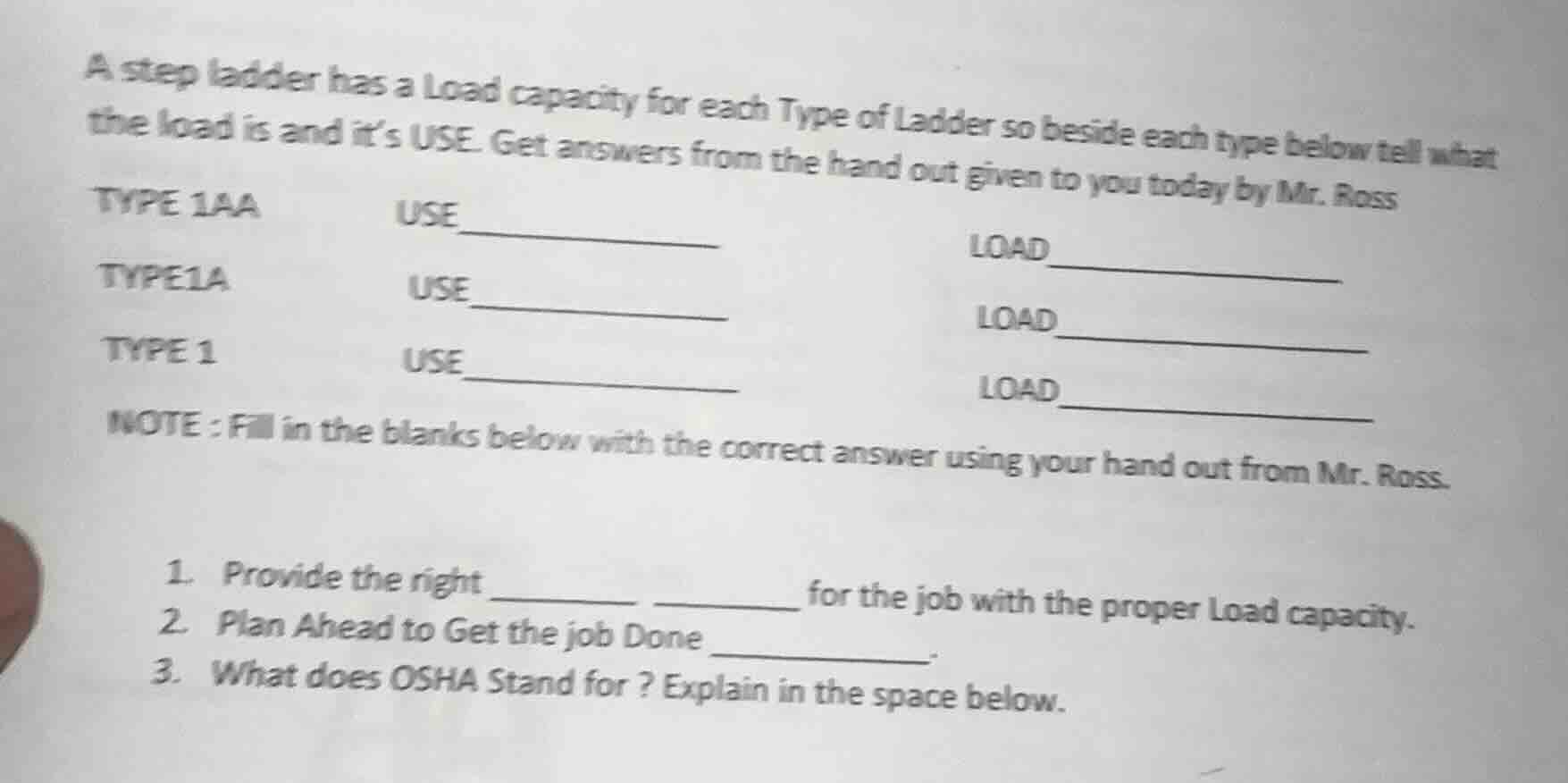 a step ladder has a load capacity for each type of ladder so beside eac…