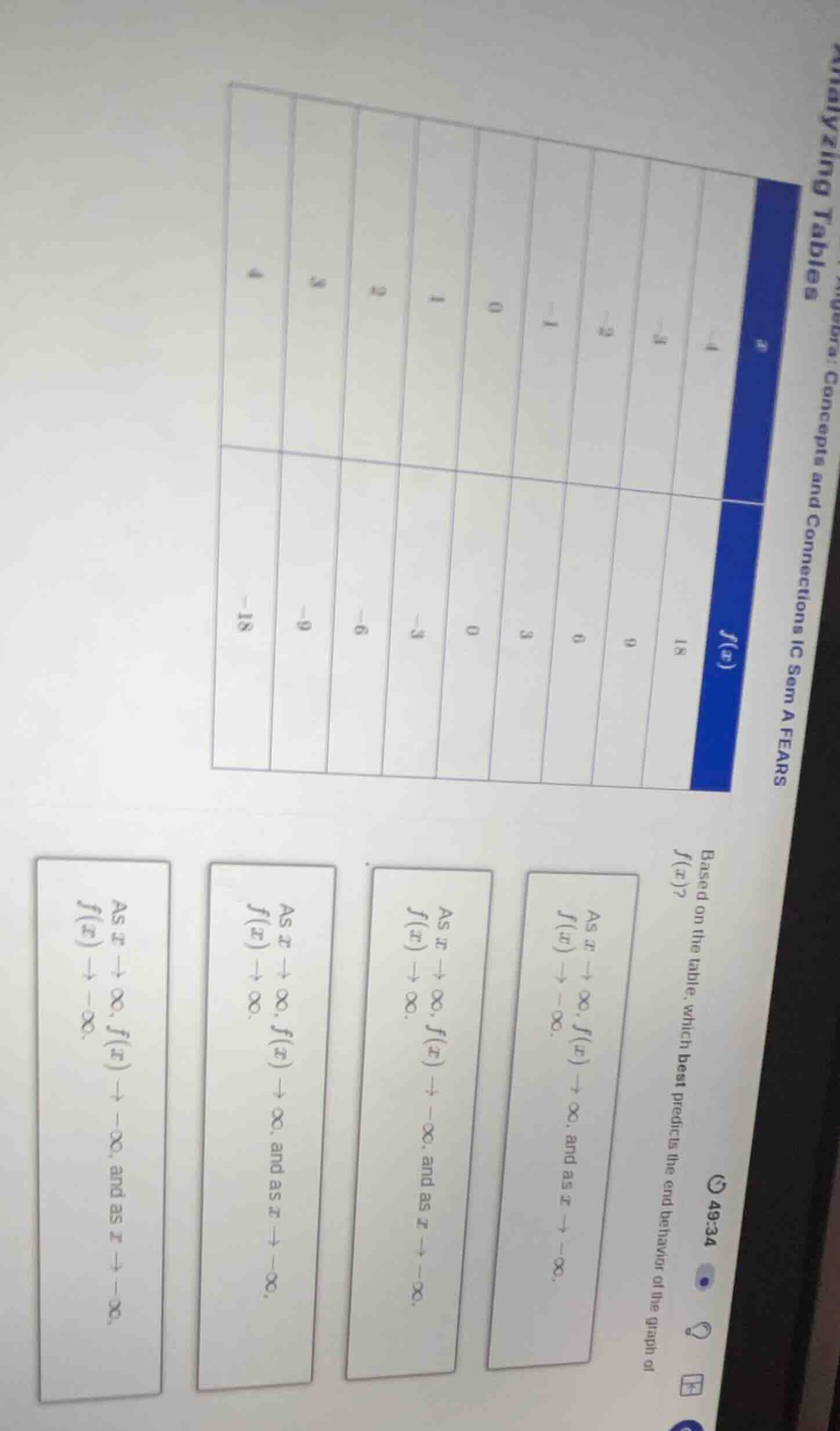 analyzing tables algebra: concepts and connections ic sem a fears 49:34…