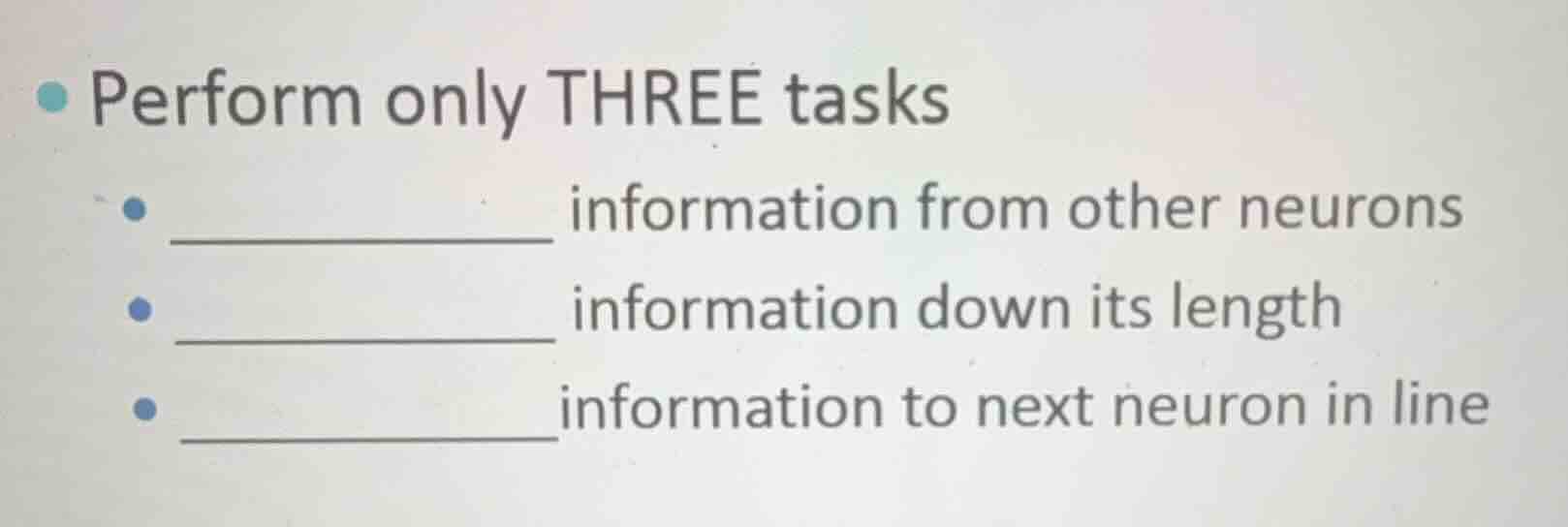 perform only three tasks ______ information from other neurons ______ i…