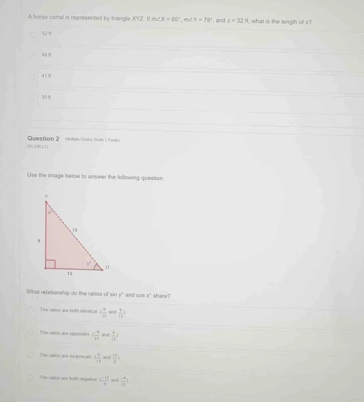 a horse corral is represented by triangle xyz. if ( mangle x = 65^circ …