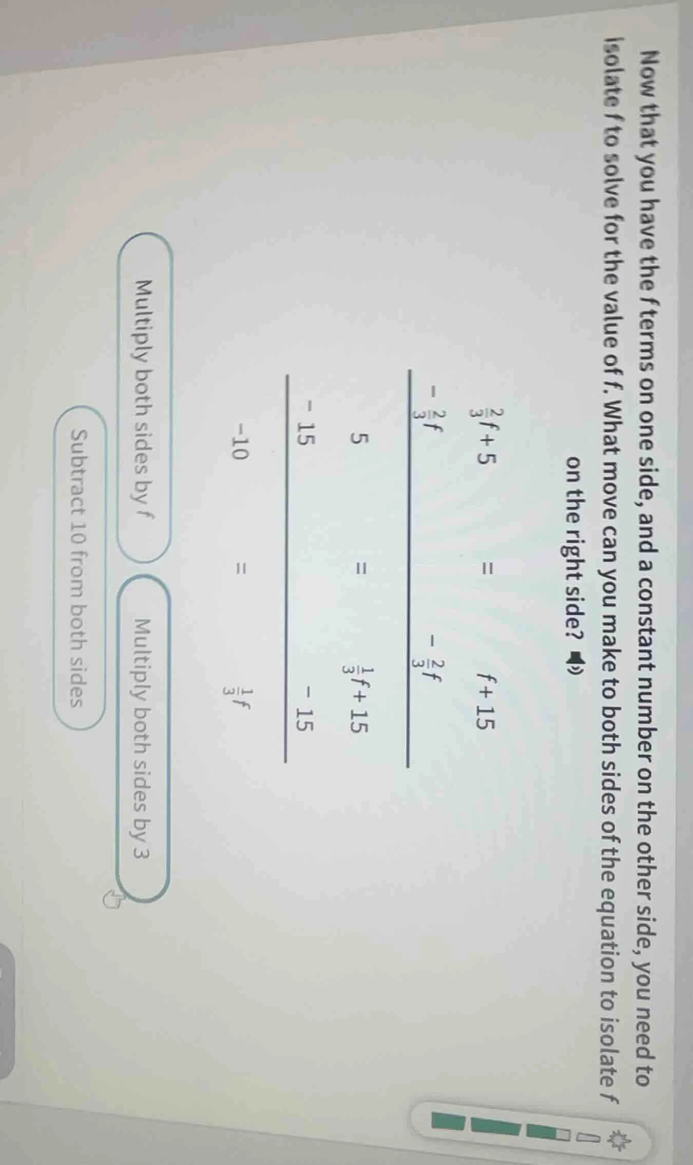 now that you have the f terms on one side, and a constant number on the…