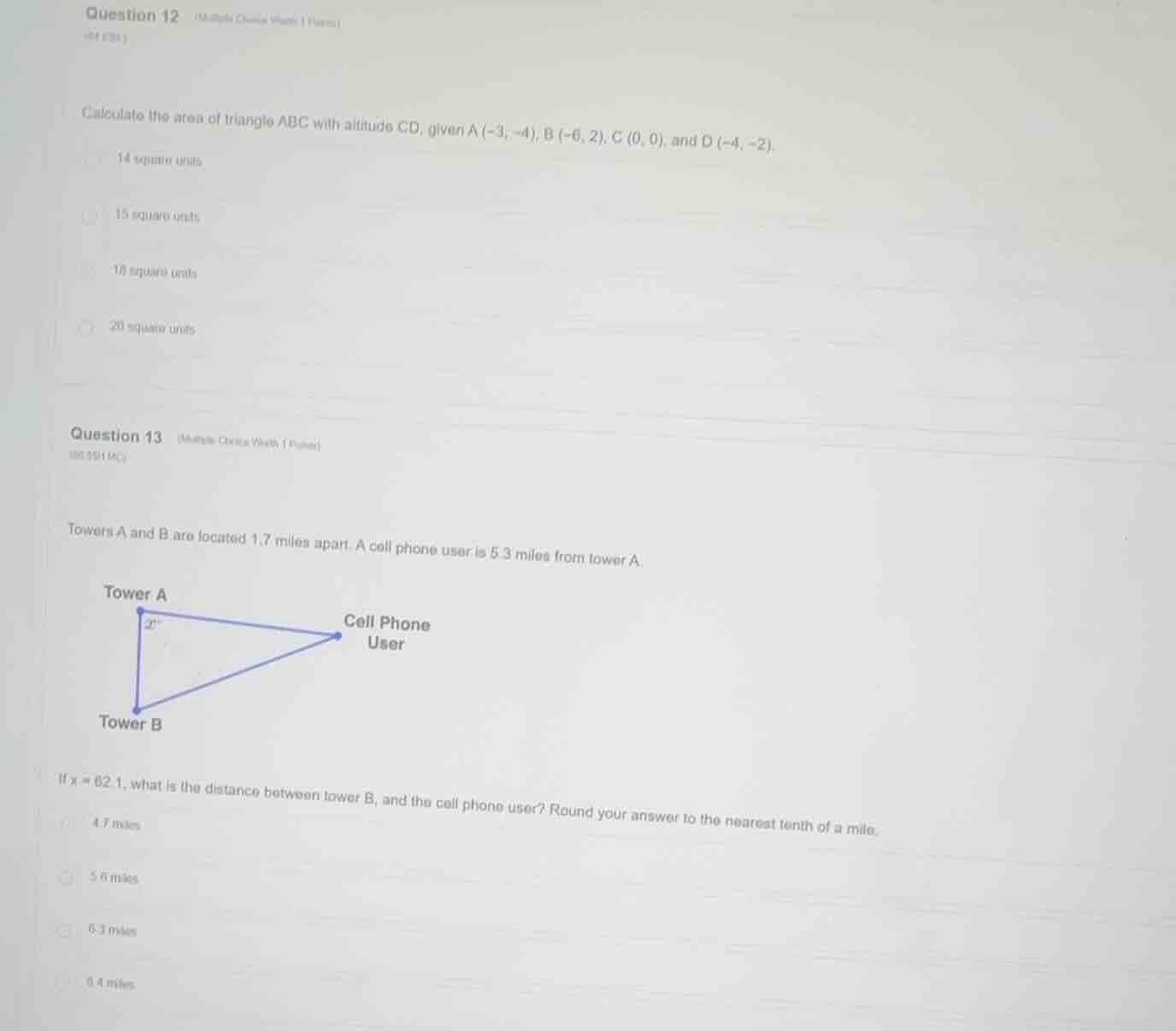 question 12 calculate the area of triangle abc with altitude cd, given …