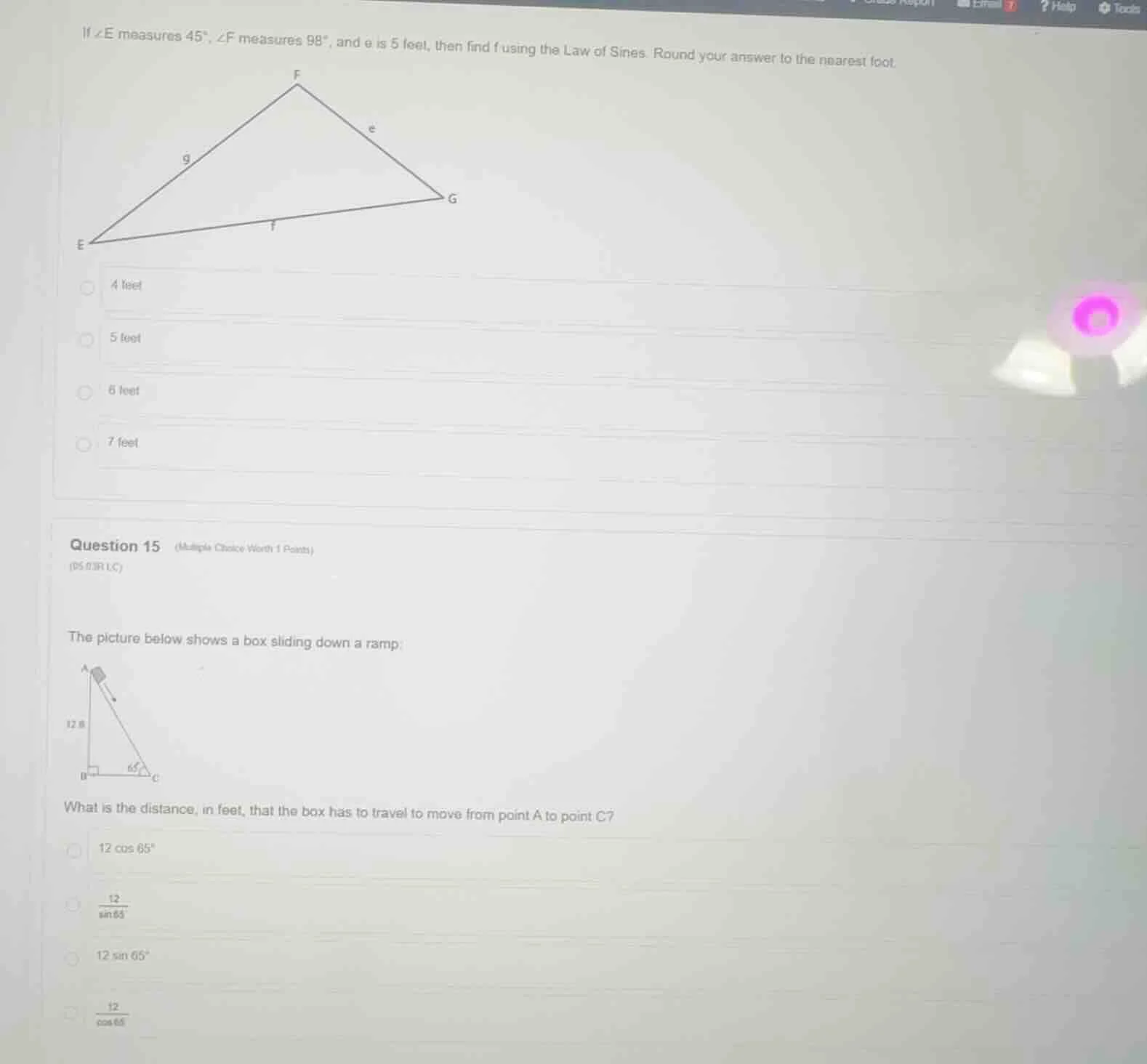 if $\\angle e$ measures $45^\\circ$, $\\angle f$ measures $98^\\circ$, …