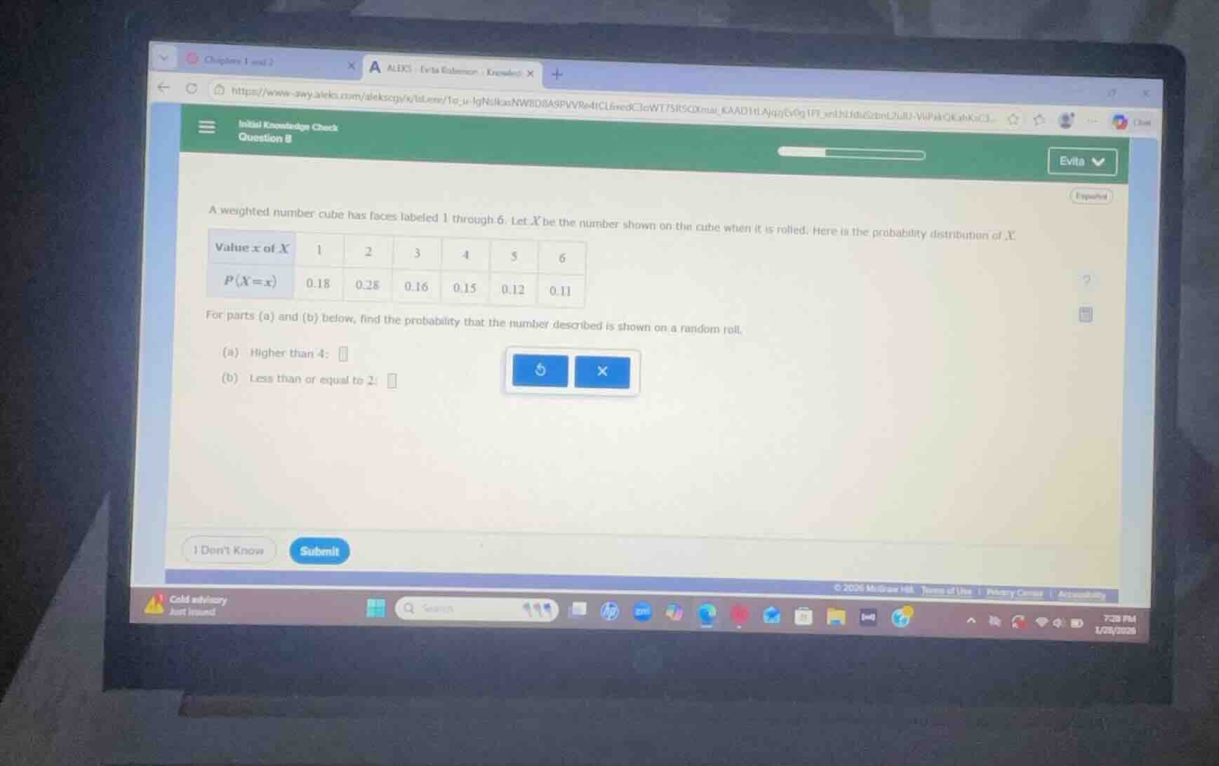 initial knowledge check question 8 a weighted number cube has faces lab…