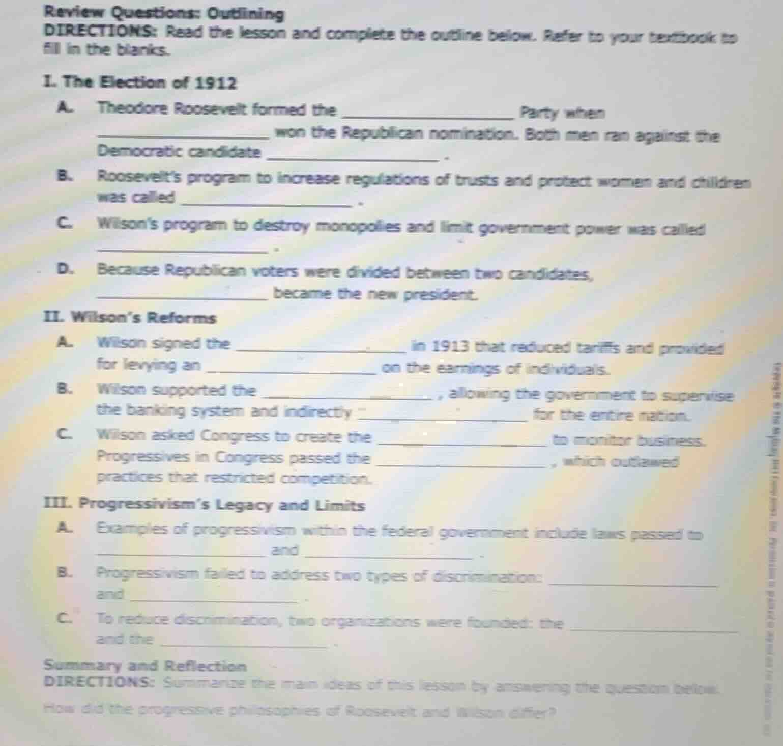 review questions: outlining directions: read the lesson and complete th…
