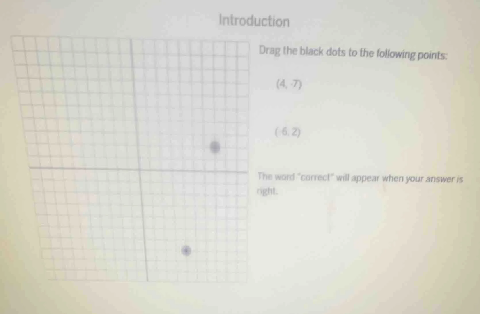 introduction drag the black dots to the following points: (4, -7) (-6, …
