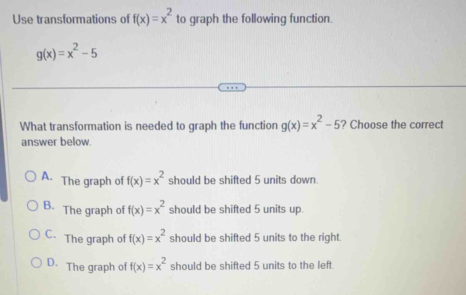 use transformations of $f(x)=x^{2}$ to graph the following function.\ \…
