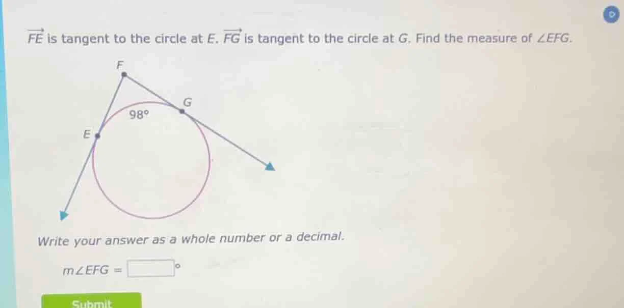 $\\overrightarrow{fe}$ is tangent to the circle at $e$. $\\overrightarr…