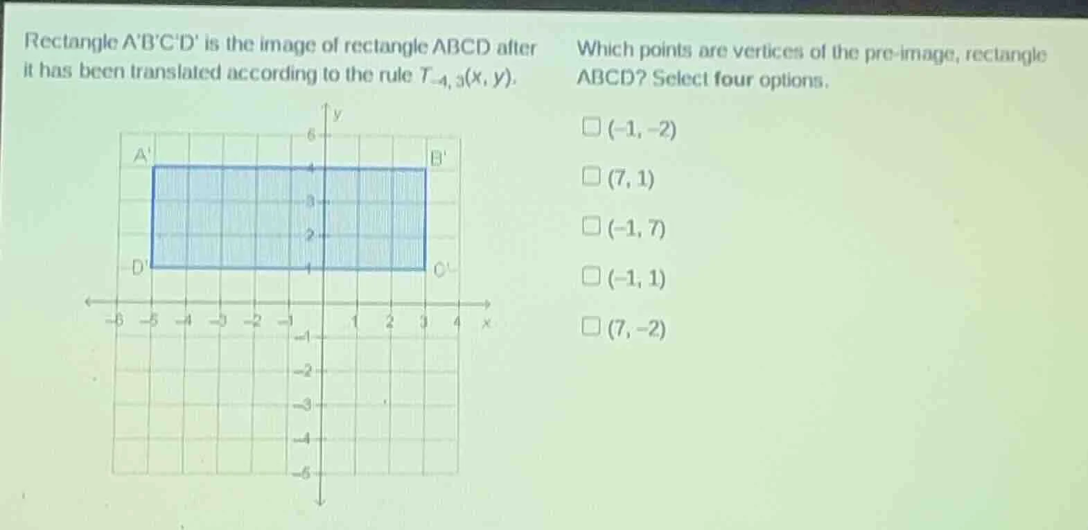 rectangle abcd is the image of rectangle abcd after it has been transla…