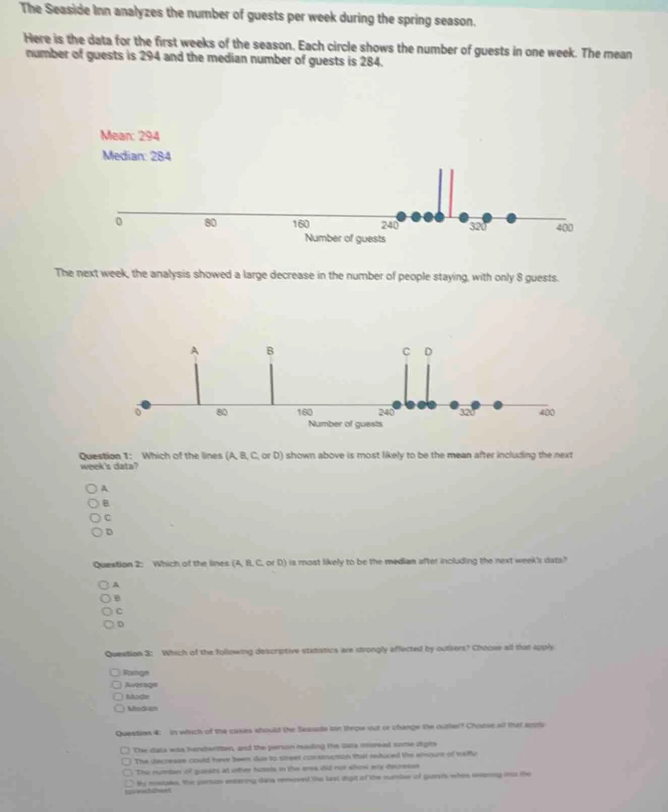 the seaside inn analyzes the number of guests per week during the sprin…