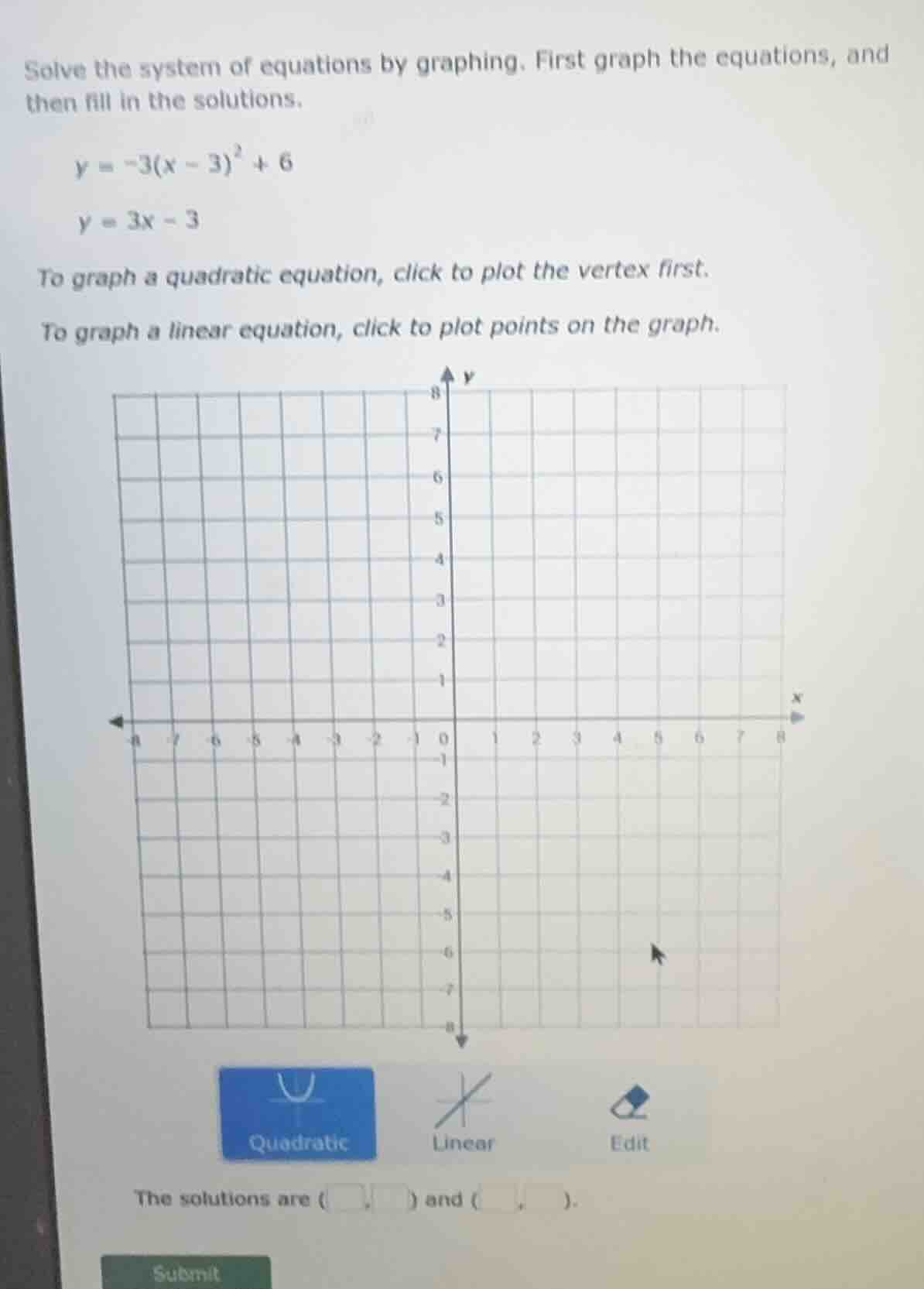 solve the system of equations by graphing. first graph the equations, a…