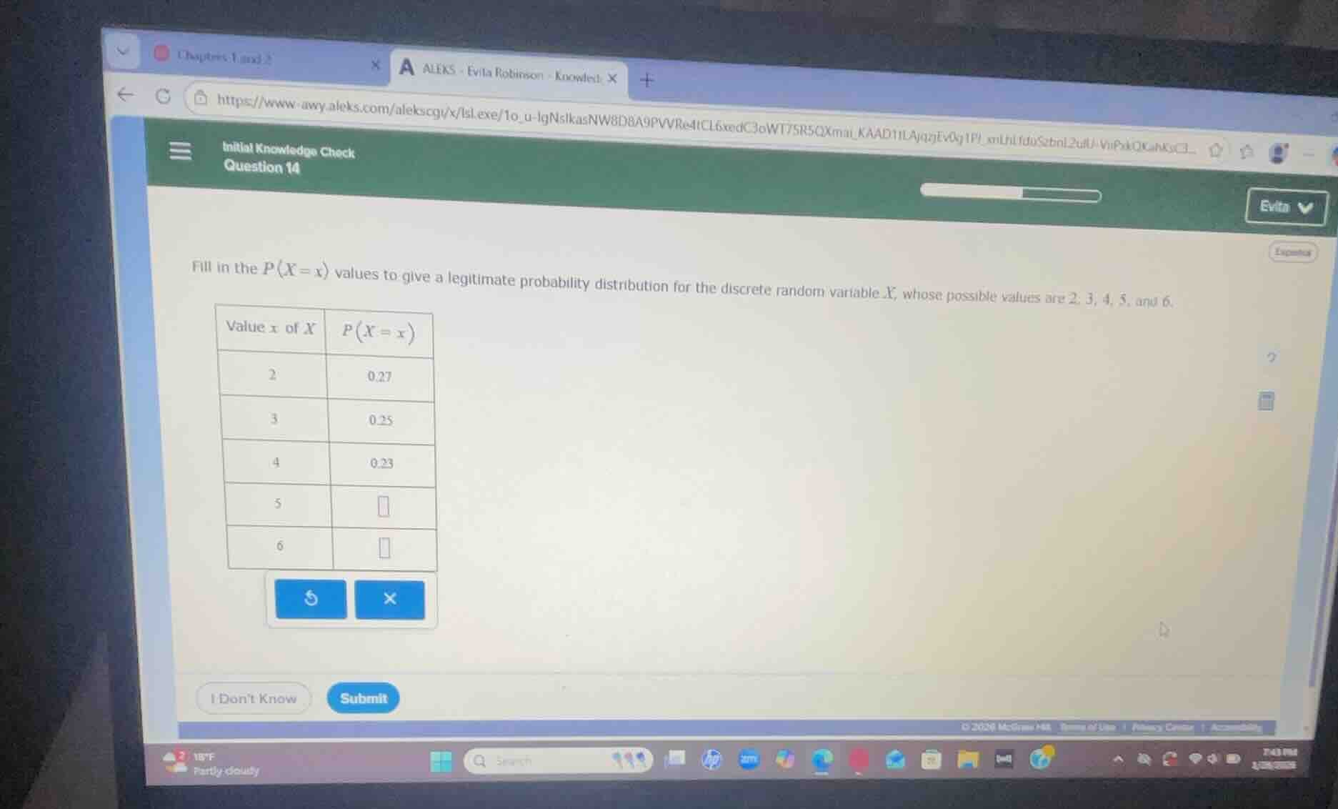 initial knowledge check question 14 fill in the ( p(x = x) ) values to …