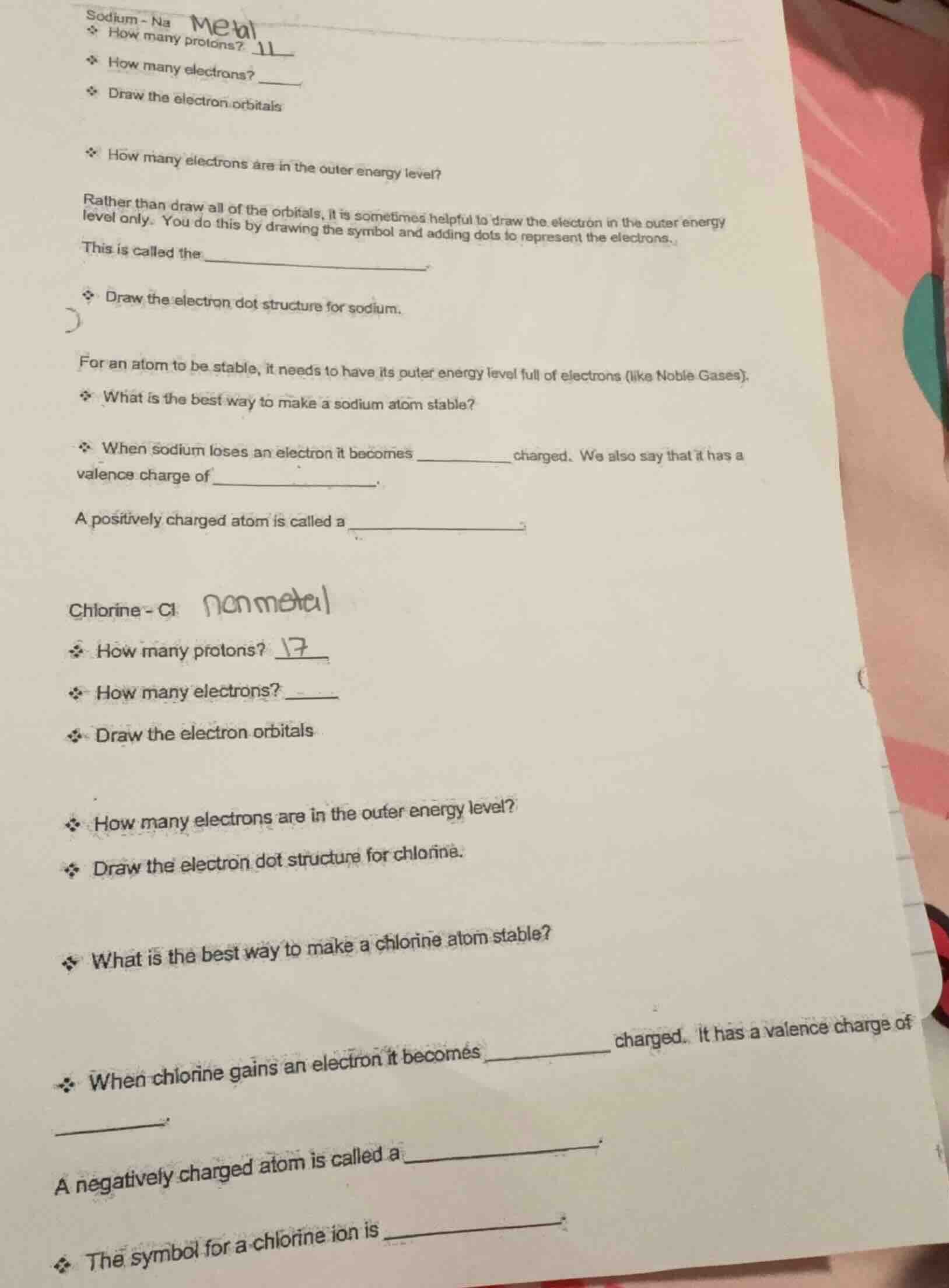 sodium - na how many protons? how many electrons? draw the electron orb…