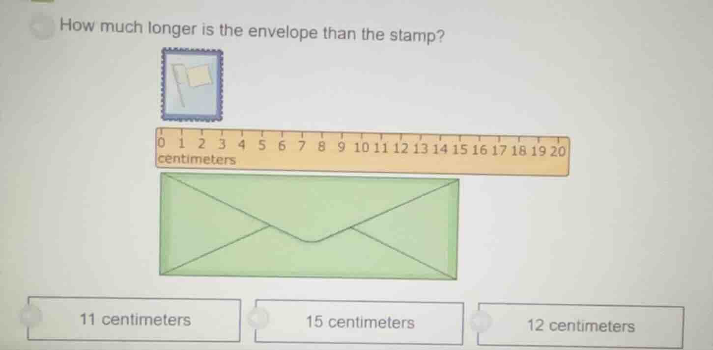 how much longer is the envelope than the stamp? 0 1 2 3 4 5 6 7 8 9 10 …