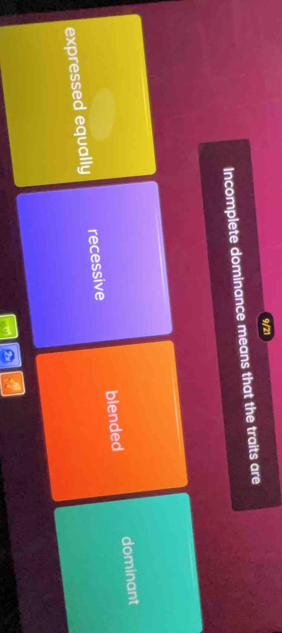 incomplete dominance means that the traits are expressed equally recess…