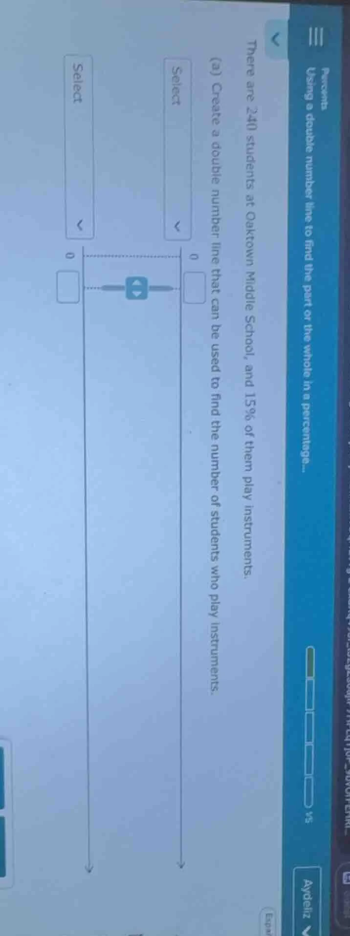 using a double number line to find the part or the whole in a percentag…