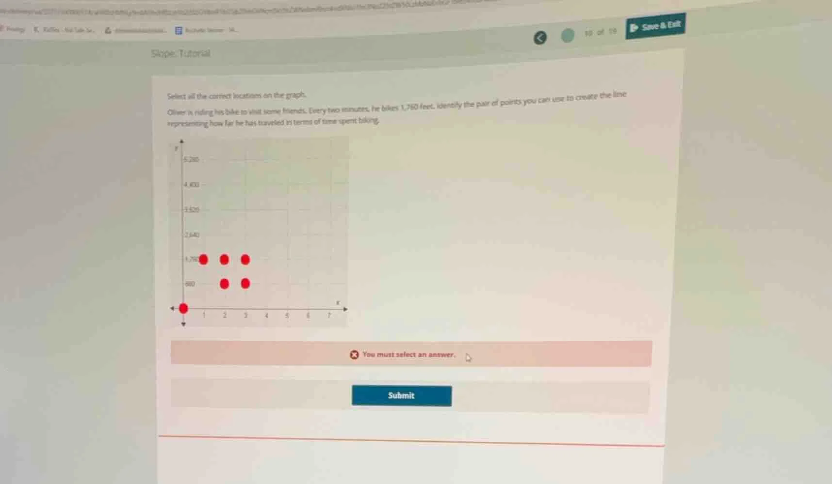 select all the correct locations on the graph. oliver is riding his bik…
