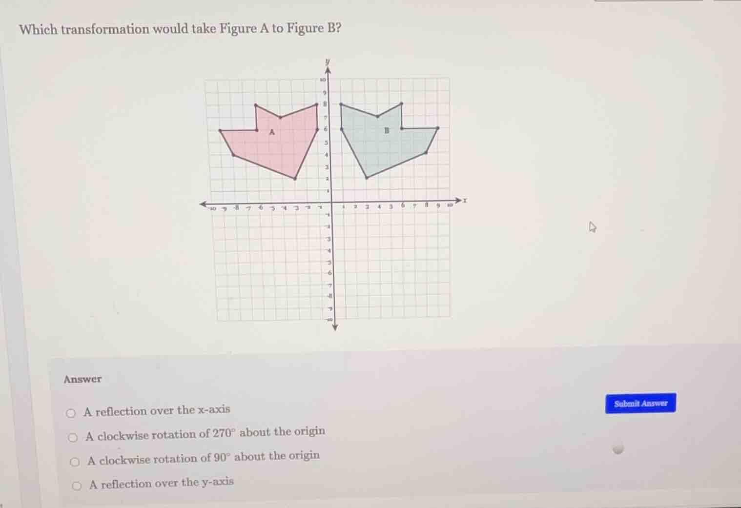 which transformation would take figure a to figure b? answer a reflecti…