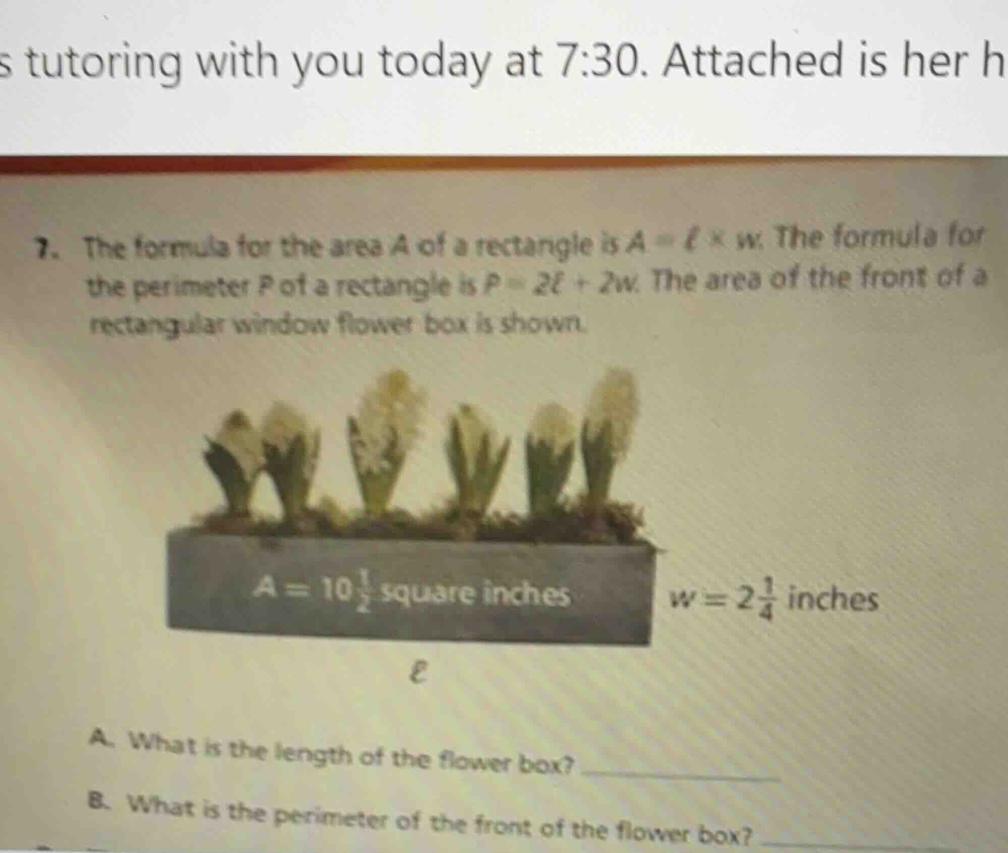 7. the formula for the area a of a rectangle is $a = ell \times w$. the…
