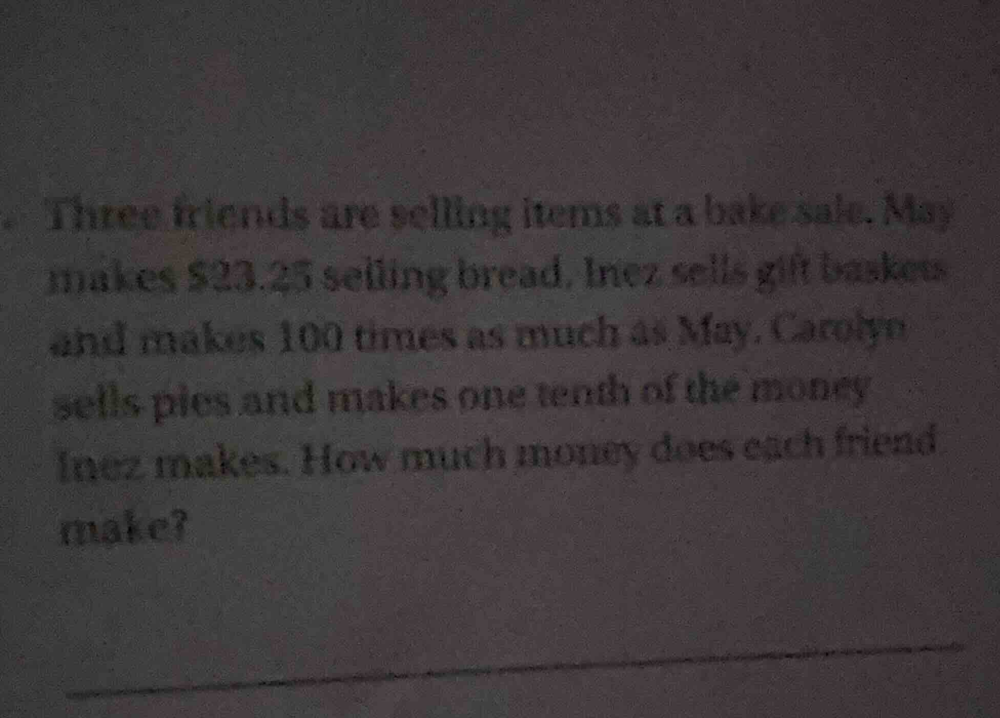 three friends are selling items at a bake sale. may makes $23.25 sellin…