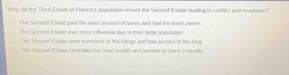 why did the third estate of france’s population resent the second estat…