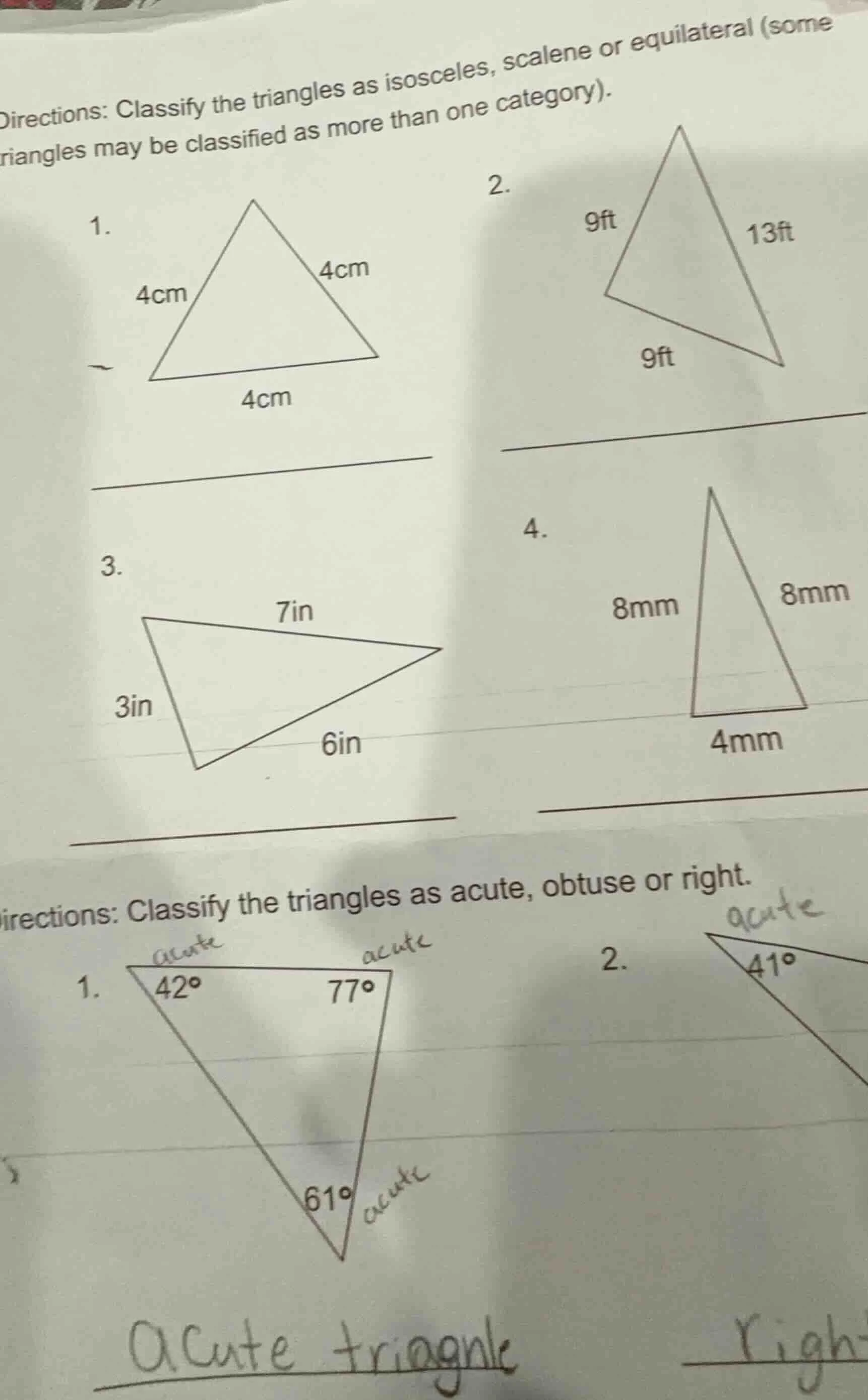 directions: classify the triangles as isosceles, scalene or equilateral…