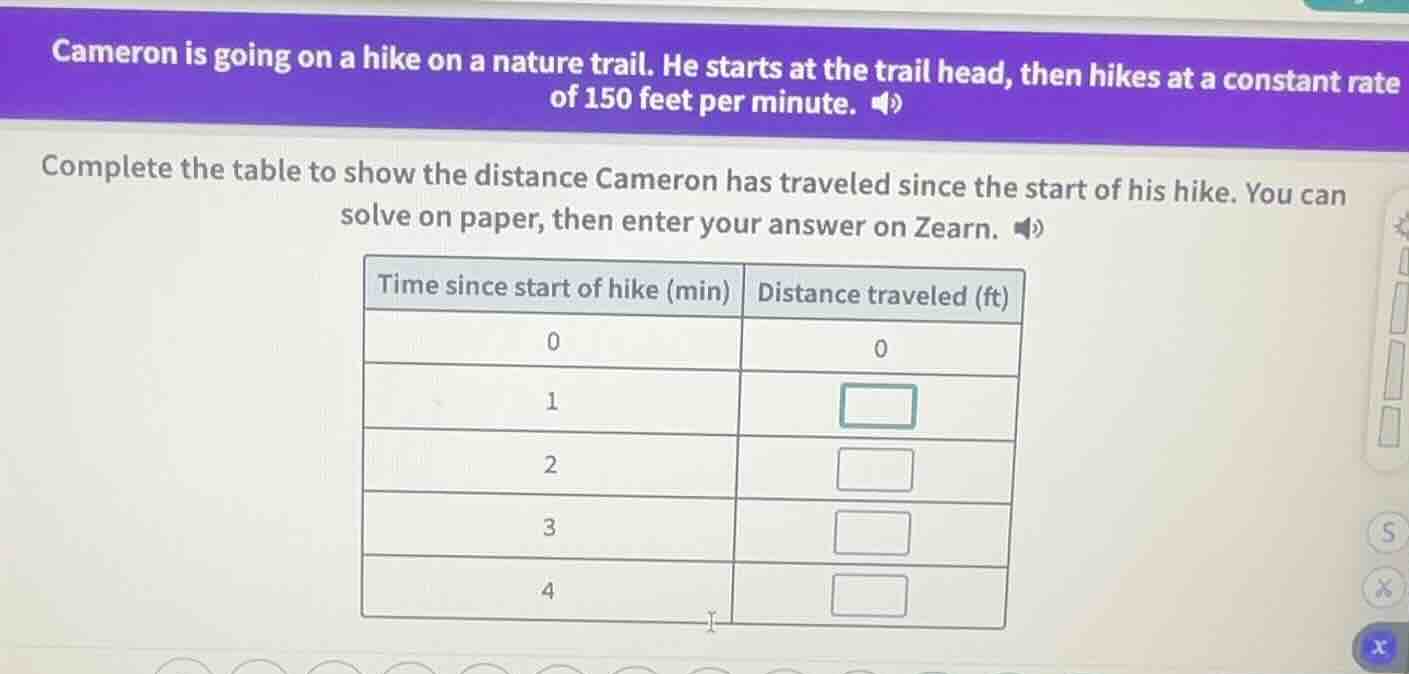 cameron is going on a hike on a nature trail. he starts at the trail he…