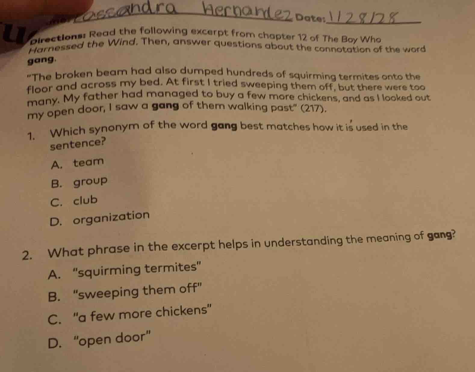 directions: read the following excerpt from chapter 12 of the boy who h…