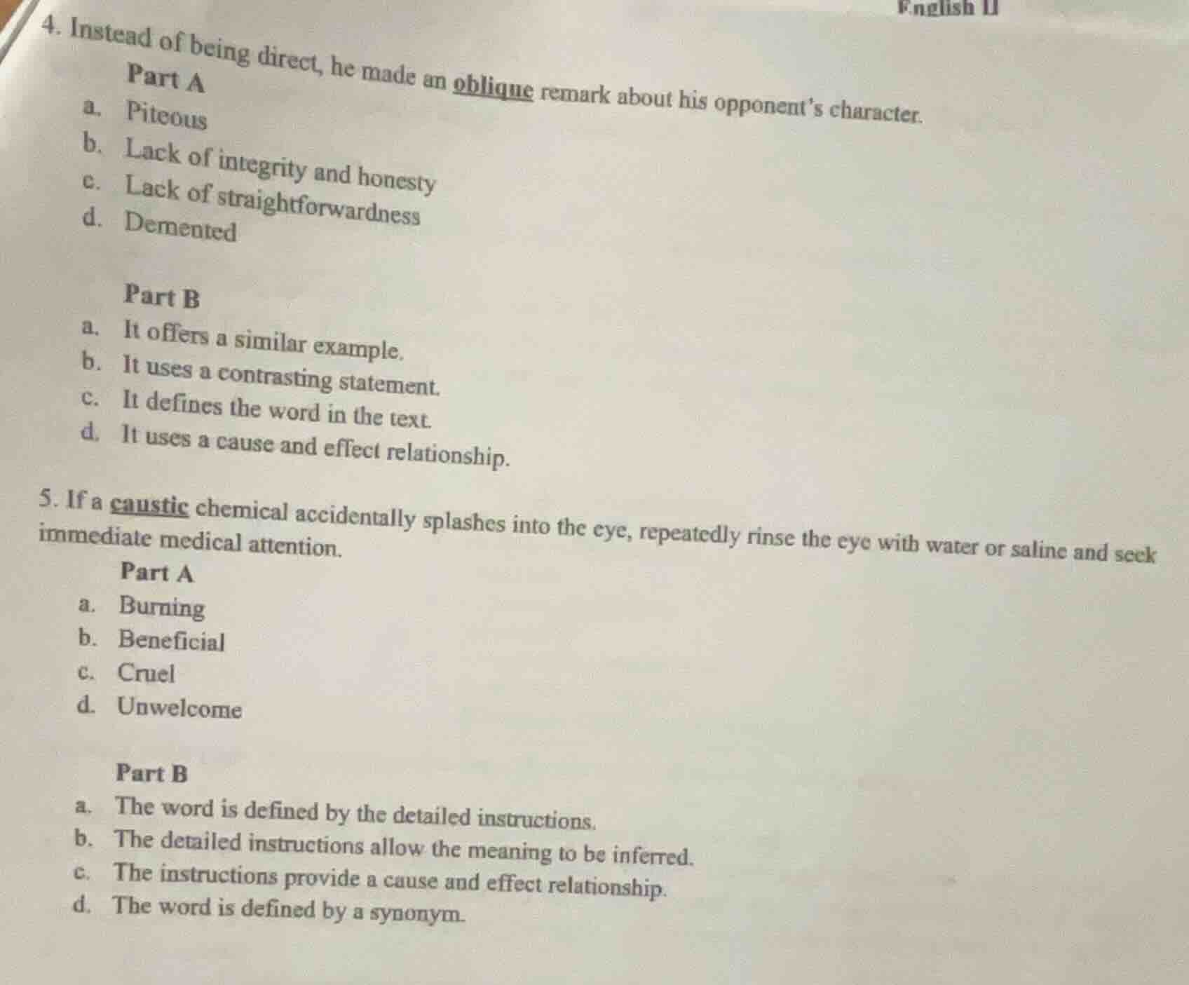 4. instead of being direct, he made an oblique remark about his opponen…