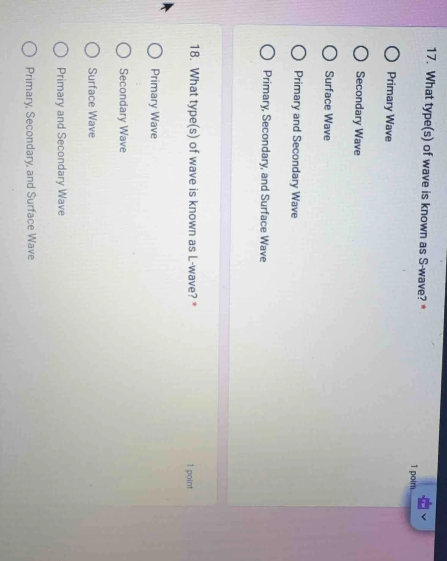 17. what type(s) of wave is known as s - wave? options: primary wave, s…