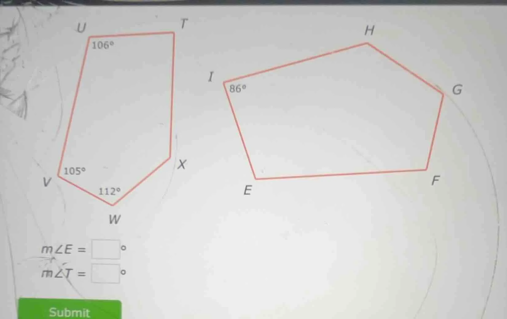 m∠e = \\square° m∠t = \\square° submit